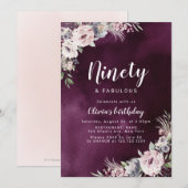 Plum paarse & stoffige roze boho bloemen 90ste ver kaart (Voorkant / Achterkant)