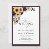 Plum Paarse Sunflower Waterverf Script Weddenschap Kaart (Voorkant)