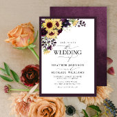 Plum Paarse Sunflower Waterverf Script Weddenschap Kaart