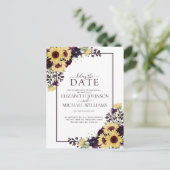 Plum Paarse Sunflower Waterverf Vertraging Datum Feestdagenkaart (Staand voorkant)