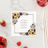 Plum Paarse Sunflower Waterverf Wedding Napkins Servet (Insitu)