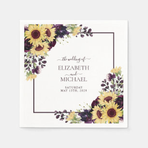 Plum Paarse Sunflower Waterverf Wedding Napkins Servet