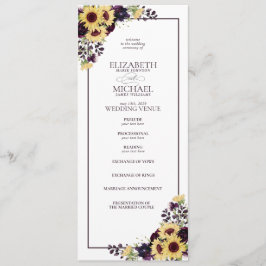 Plum Paarse Sunflower Waterverf Wedding Programmakaart