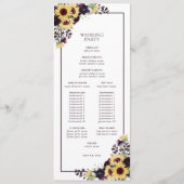 Plum Paarse Sunflower Waterverf Wedding Programmakaart (Achterkant)