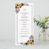 Plum Paarse Sunflower Waterverf Wedding Programmakaart (Staand voorkant)