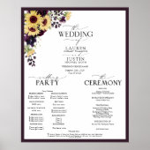 Plum Paarse Sunflower Waterverf Wedding Programme Poster (Voorkant)