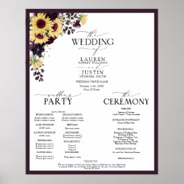 Plum Paarse Sunflower Waterverf Wedding Programme Poster