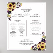 Plum Paarse Sunflower Waterverf Wedding Programme Poster (Voorkant)
