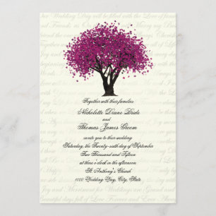 Plum Paarse Tree Dancing Blooms Wedding Kaart