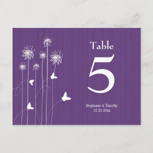 Plum paarse vlinder bloemen trouwtafel nummer briefkaart