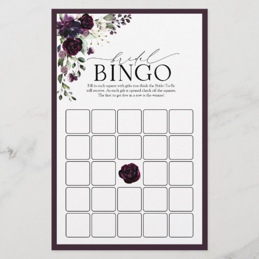 Plum Paarse Waterverf Bridal Bingo Game (Voorkant)