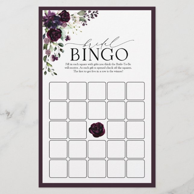 Plum Paarse Waterverf Bridal Bingo Game (Voorkant)