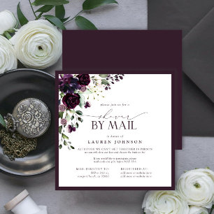 Plum Paarse Waterverf Floral Bridal Mail Shower I Kaart