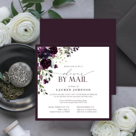 Plum Paarse Waterverf Floral Bridal Mail Shower I Kaart