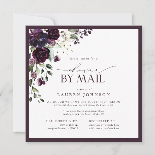 Plum Paarse Waterverf Floral Bridal Mail Shower I Kaart (Voorkant)