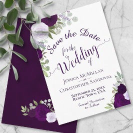 Plum Paarse Waterverf Floral Elegant Boho Wedding Save The Date