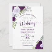 Plum Paarse Waterverf Floral Formal Wedding Kaart (Voorkant)