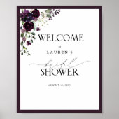 Plum Paarse Waterverf Floral Shower Welkom Poster (Voorkant)
