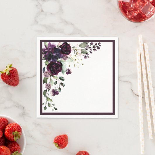 Plum Paarse Waterverf Floral Vrijgezellenfeest Servet (Insitu)