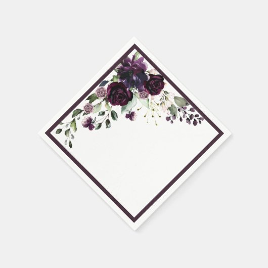 Plum Paarse Waterverf Floral Vrijgezellenfeest Servet (Hoek)