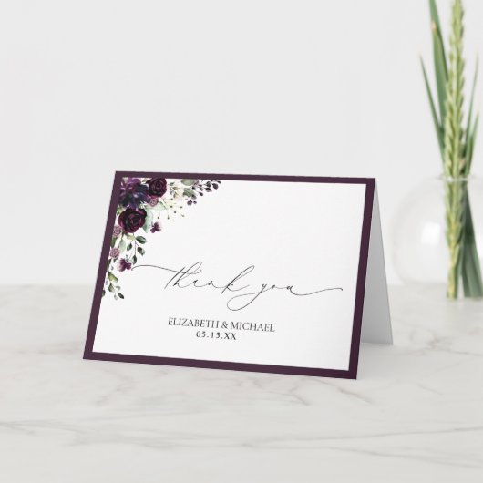 Plum Paarse Waterverf Floral Wedding Bedankt Kaart (Voorkant)