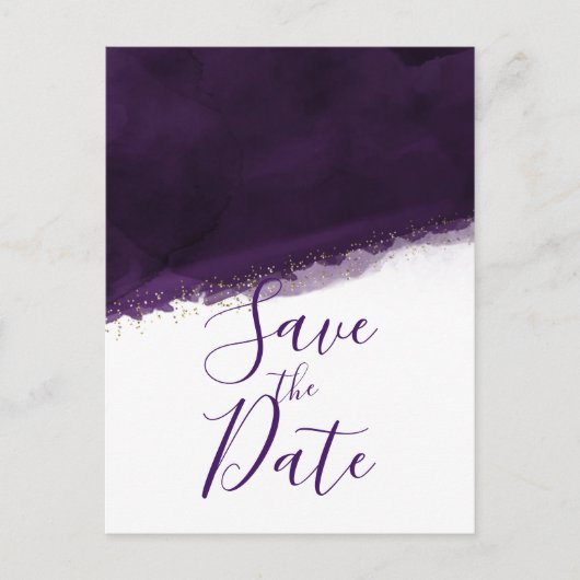Plum Paarse Waterverf & Gold Modern Save the Date Aankondigingskaart (Voorkant)