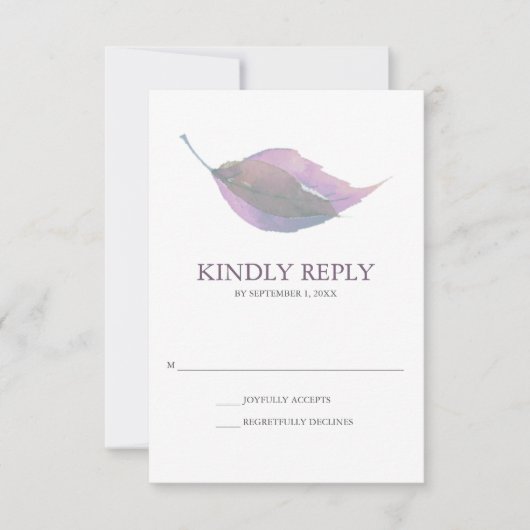 Plum Paarse Waterverf Herfst Leaf Wedding RSVP (Voorkant)