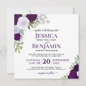 Plum Paarse Waterverf Rozen Elegant Wedding Kaart (Voorkant)