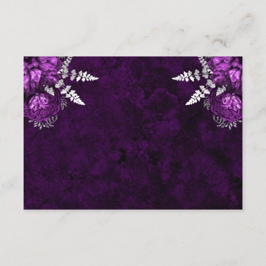 Plum Paarse Zilveren Bloemen Script Trouwdetails Informatiekaartje (Achterkant)