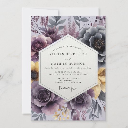 Plum Painterly Bloom Wedding Kaart (Voorkant)
