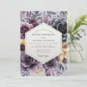 Plum Painterly Bloom Wedding Kaart (Staand voorkant)