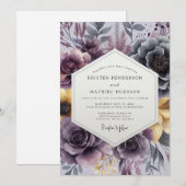 Plum Painterly Bloom Wedding Kaart (Voorkant / Achterkant)