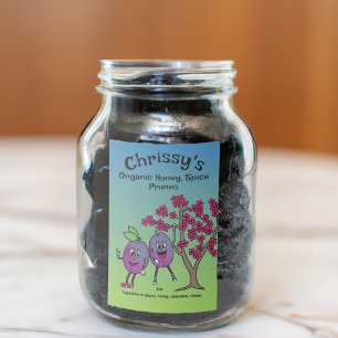Plum Pals Funny Cartoon Prune Behoudt en Meer Voedselcontainer Etiket