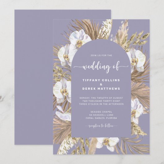 Plum Pampas Grass Arch Wedding Invitation Kaart (Voorkant / Achterkant)