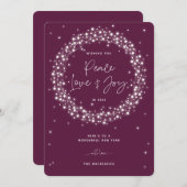 Plum Peace Love+Joy Sparking Lights Kerstmis Feestdagenkaart (Voorkant / Achterkant)