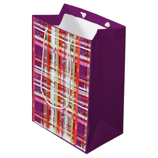 Plum Peach Druif Retro Plaid 2 Set 3 Medium Cadeauzakje (Voorkant Gekanteld)