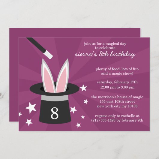 Plum Peek-a-Boo Rabbit Custom Magic Birthday Party Kaart (Voorkant / Achterkant)