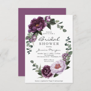 Plum Peonies Bridal Shower Invitation Card Kaart