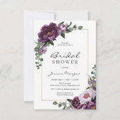 Plum Peonies Bridal Shower Invitation Card Kaart (Voorkant)