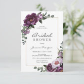 Plum Peonies Bridal Shower Invitation Card Kaart (Staand voorkant)