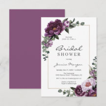 Plum Peonies Bridal Shower Invitation Card