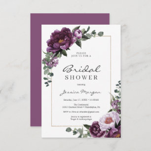 Plum Peonies Bridal Shower Invitation Card Kaart