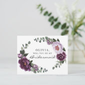 Plum Peonies Bridesmaid Proposal Card Briefkaart (Staand voorkant)