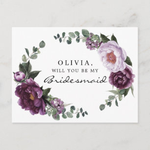 Plum Peonies Bridesmaid Proposal Card Briefkaart