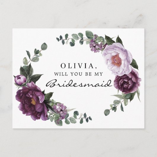 Plum Peonies Bridesmaid Proposal Card Briefkaart (Voorkant)