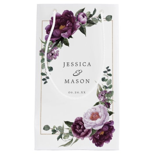 Plum Peonies Floral Hotel Wedding Gift Bag Klein Cadeauzakje (Voorkant)