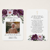 Plum Peonies Funeral in Loing Memory Poem Kaart (Voorkant /achterkant)