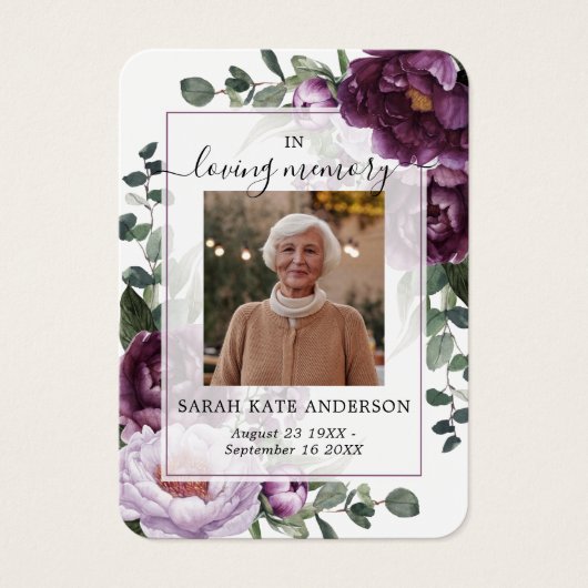 Plum Peonies Funeral in Loing Memory Poem Kaart (Voorkant)