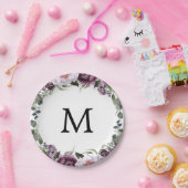 Plum Peonies Monogram Vrijgezellenfeest Papier Bor Papieren Bordje (Feest)