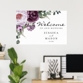 Plum Peonies Paars Floral Wedal Welcome Sign Poster (Thuiskantoor)